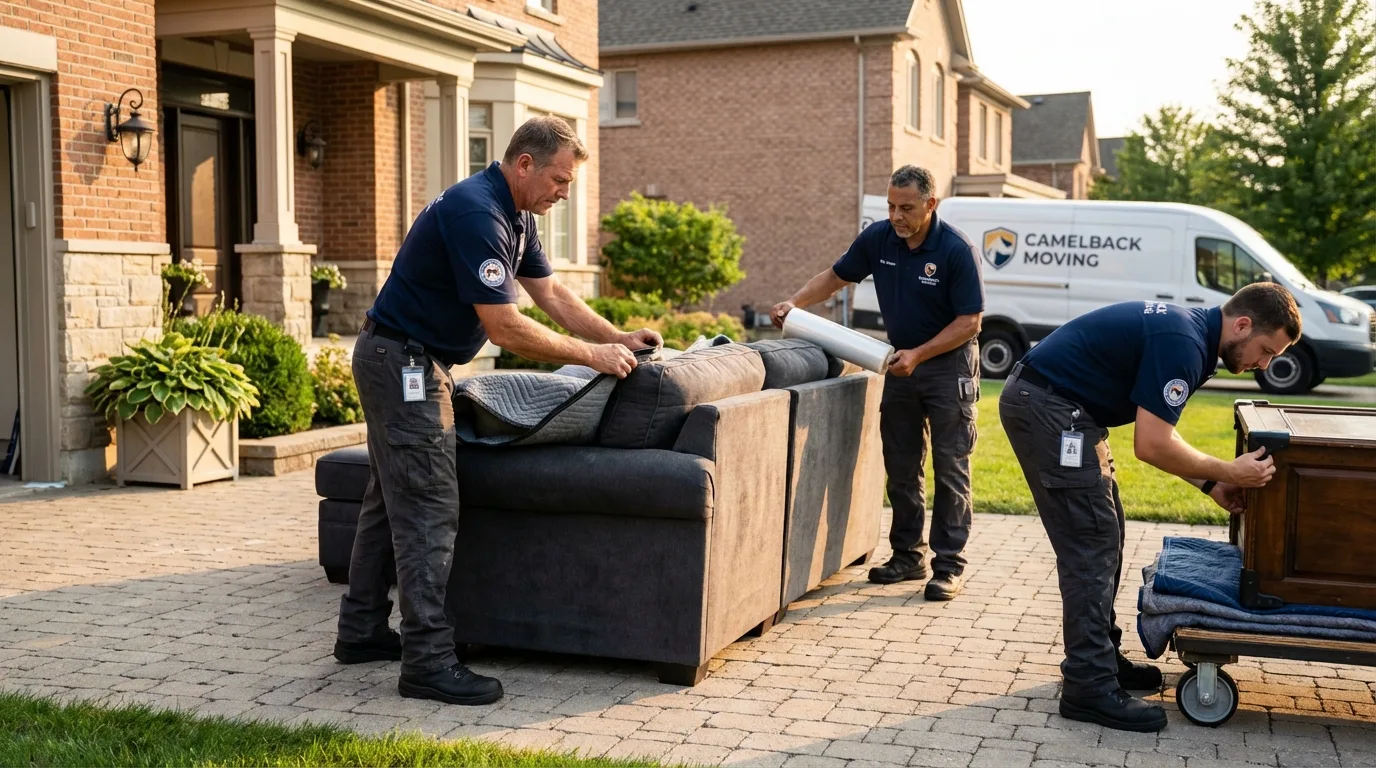 Large estate moving crew wrapping furniture in Dakota City, IA
