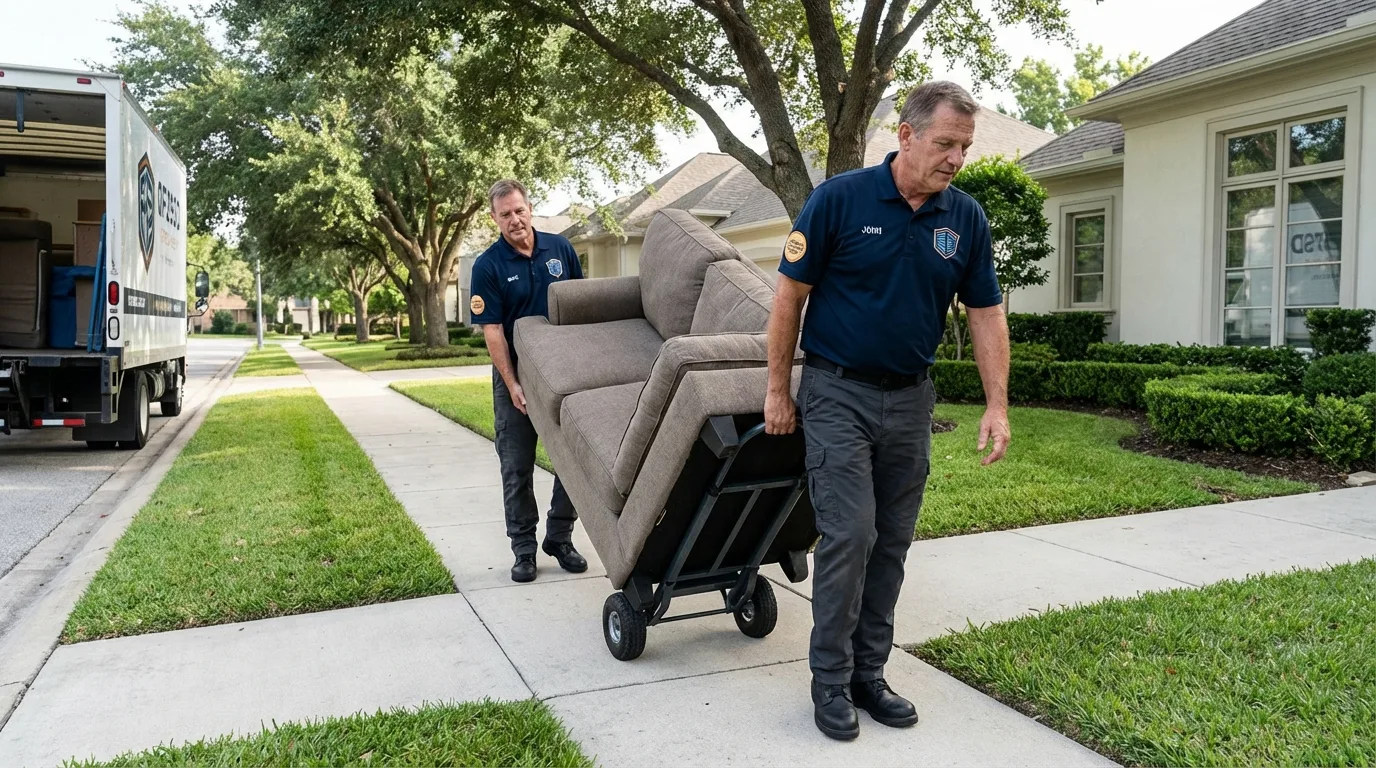 Local residential moving crew loading furniture in Dakota City, IA