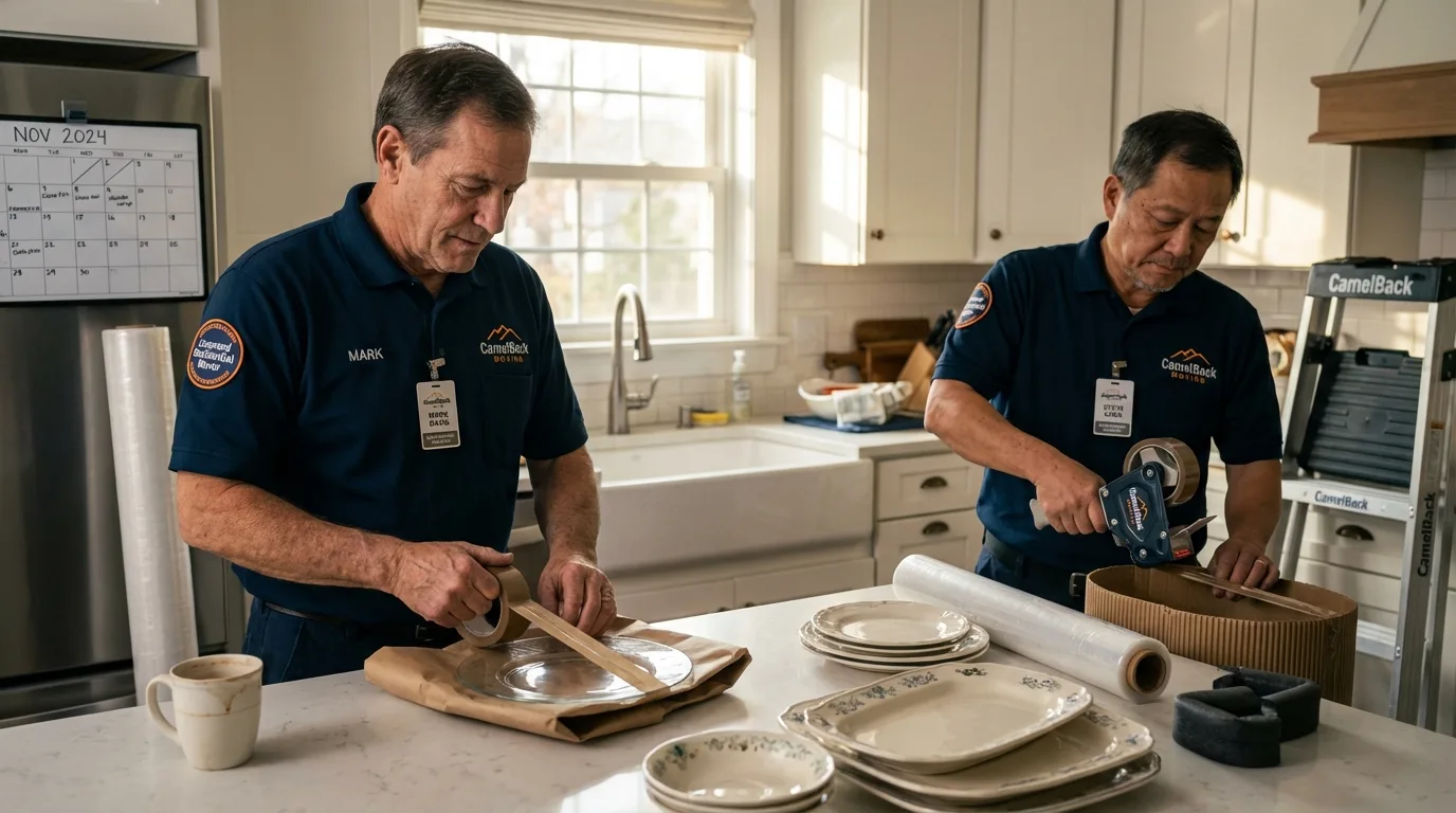 Professional crew packing kitchen dishware in Dakota City, IA